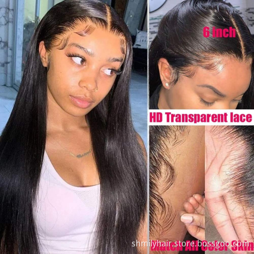 Shmily Wholesale 13x6 Transparent HD Lace Frontal Wig 150% 180% Density Deep Wave Brazilian Human Hair Wigs For Black Women